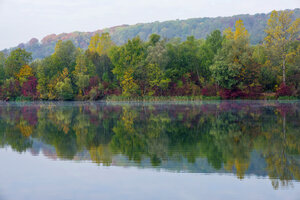 Deutschland, Pfuhler See, Baggersee im Herbst, Panorama - WGF000751