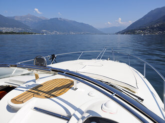 Switzerland, Ticino, Lago Maggiore, boat on lake - LAF001529