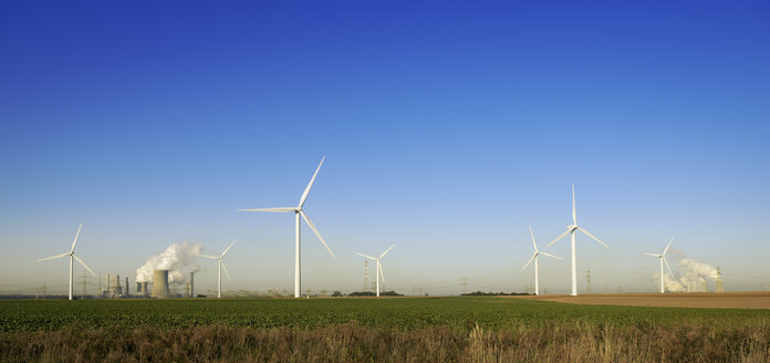 Germany, North Rhine-Westphalia, Neurath, Wind wheels and mining power plant - GUFF000158