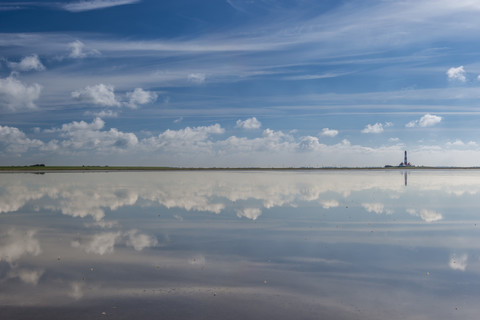 Germany, Schleswig-Holstein, North Sea Coast, View of Westerheversand Lighthouse stock photo