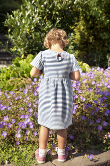 Girl in summer dress standing at flowers - TOYF001523
