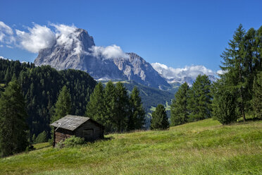 Italien, Dolomiten, Grödnertal, Dolomiten, Blick auf Langkofel und Plattkofel - LOMF000089