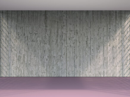 3D-Rendering des Innenraums, Holzwand und magentafarbener Boden - UWF000649