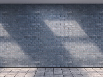 3D-Rendering einer blau gefliesten Innenwand und eines Betonbodens - UWF000653