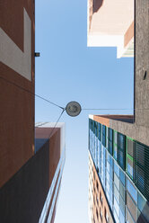 Netherlands, Roermond, view to facades of office tower and high-rise residential building from below - VIF000442