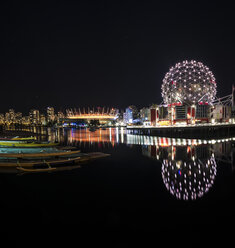 Canada, Vancouver, view to BC Place Stadium and Science World at Telus World of Science at night - SMAF000384