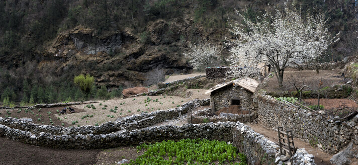 Nepal, Himalaya, Khumbu, Steinhaus in den Bergen - ALRF000130