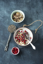 Yoghurt with chia seed, pomegranate seeds and fruit muesli - MYF001221