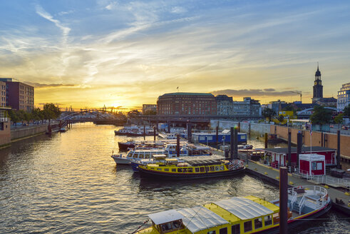 Germany, Hamburg, harbor, Binnenhafen at sunset - RJF000552