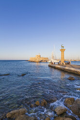 Greece, Rhodes, entrance to Mandraki harbour - WDF003384