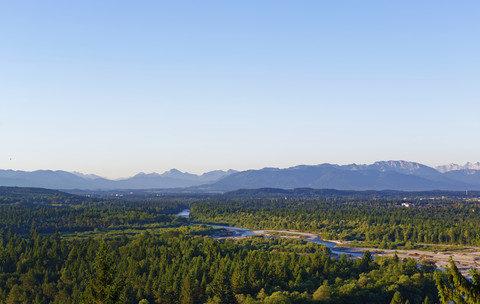 Deutschland, Bayern, Pupplinger Au bei Wolfratshausen und Isar, lizenzfreies Stockfoto