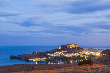 Greece, Aegean Islands, Rhodes, Lindos, View to Acropolis of Lindos - WDF003441