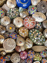 Morocco, Marrakesh, colorful products on market - JUNF000467