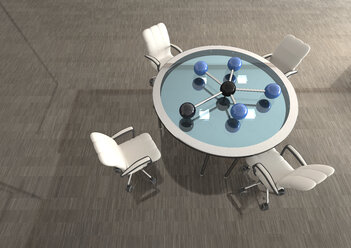 Raum mit Netzwerk auf Tisch und Drehstühlen, 3D Rendering - ALF000663