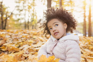 Kleines Mädchen spielt im Herbst im Park - HAPF000008