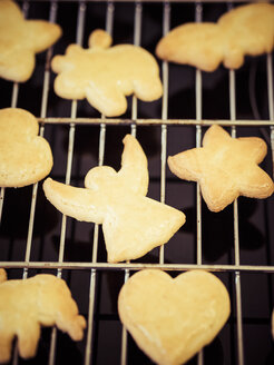 Selbstgebackene Weihnachtsplätzchen auf einem Gitter - KRPF001663