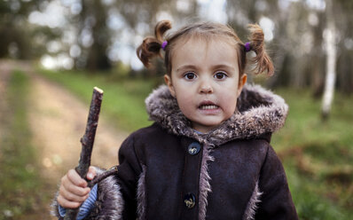 Portrait of little girl with braids in autumn - MGOF001163