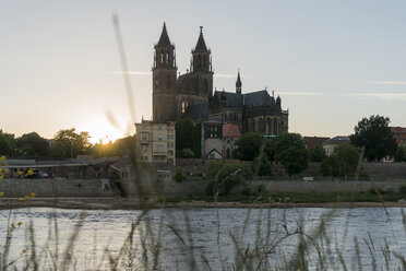 Germany, Magdeburg, Magdeburg Cathedral in the evening - PAF001509