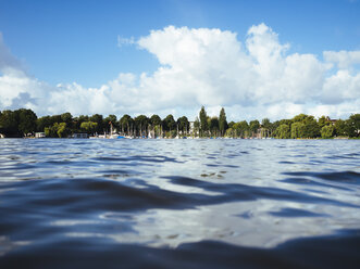 Germany, Hamburg, Aussenalster, Outer Alster Lake, harbour, sailing boats, water surface - KRPF001678