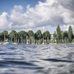 Germany, Hamburg, Aussenalster, Outer Alster Lake, harbour, sailing boats, water surface - KRPF001679