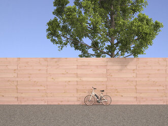 Electric bicycle standing in front of wooden wall, 3D Rendering - UWF000711