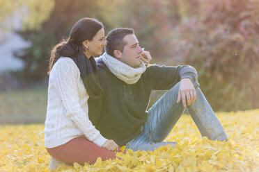 Happy couple in autumn leaves - HAPF000072