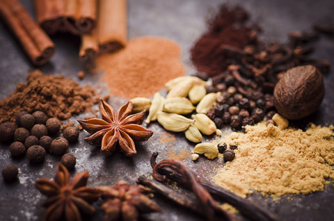 Ingredients of gingerbread spice stock photo