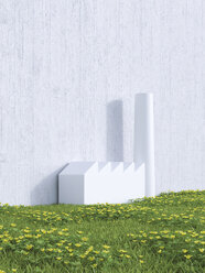3D Rendering, industrial hall on a wall, meadow - UWF000727