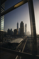 UAE, Dubai, view through window at skyline - MAUF000220