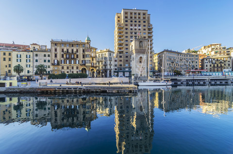 Italy, Liguria, Savona, Leon Pancaldo Tower at the harbour stock photo