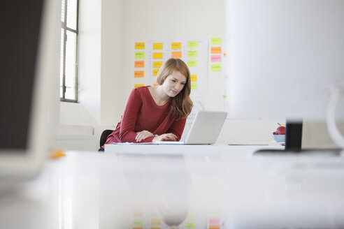 Young woman in office using laptop - RBF003933