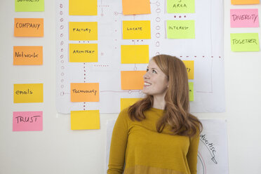 Young woman in office standing by org chart - RBF003947