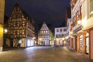 Deutschland, Rheinland-Pfalz, Mainz, Kirschgartenplatz, Fachwerkhaus bei Nacht - WIF003072