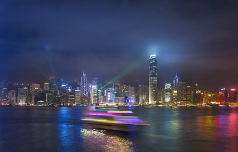 China, Hong Kong, Victoria Harbour at night stock photo