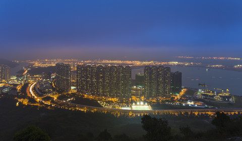 China, Hong Kong, Apartemnet buildings at Hong Kong International Airport stock photo