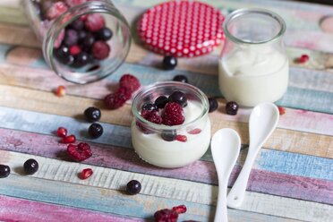 Glass of natural yoghurt with berries and pomegranate seed - YFF000505