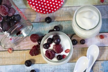 Glass of natural yoghurt with berries and pomegranate seed - YFF000506