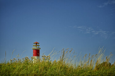 Germany, Dithmarschen, Friedrichskoog-Spitze, Mock lighthouse at the Seal Station - DIKF000175