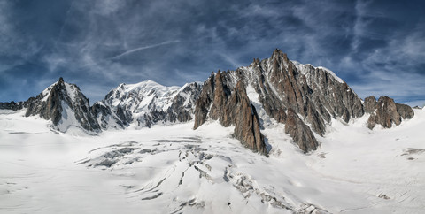 France, Chamonix, Mont Blanc range, Tour Ronde, Grand Capucin, Mont Maudit, Mont Blanc stock photo