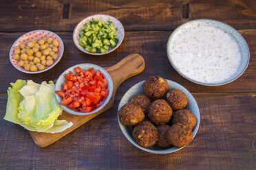 Preparation of falafel, vegetan falafel, ingredients in bowls - SARF002451