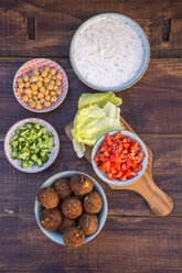 Preparation of falafel, vegetan falafel, ingredients in bowls - SARF002452