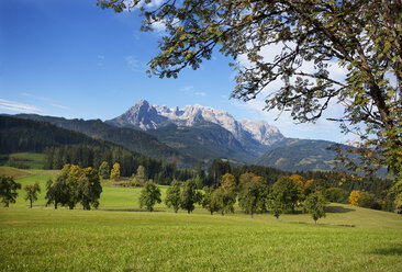 Österreich, Bundesland Salzburg, Pongau, Werfenweng, Alm, Hochkönig im Hintergrund - WWF003924