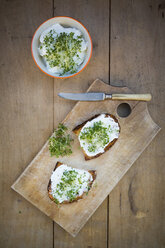 Getoastete Brotscheibe mit Bio-Quark und Kresse - LVF004440