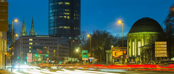 Germany, Cologne, Cologne-Deutz, Opladener Strasse, LVR Tower and station in the evening - WGF000831