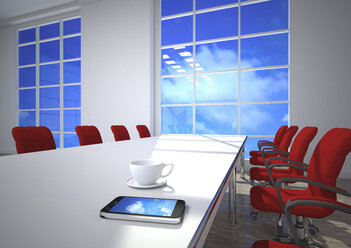 3D Illustration, cloud computing, smartphone on conference table - ALF000674