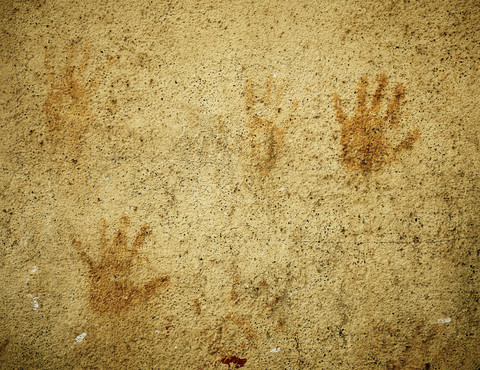 Indien, Wand mit Handabdrücken, lizenzfreies Stockfoto