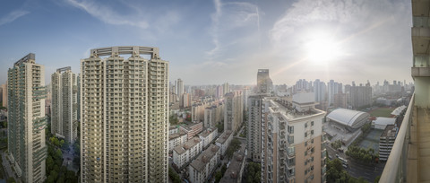 China, Shanghai, Panoramic view from a balcony in a residential area stock photo