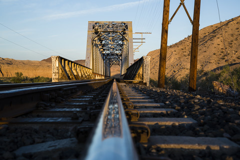 USA, Nevada, Rails in the desert stock photo