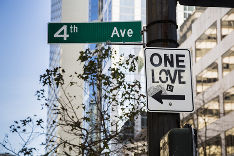 USA, Washington, Seattle, One Love Sign stock photo