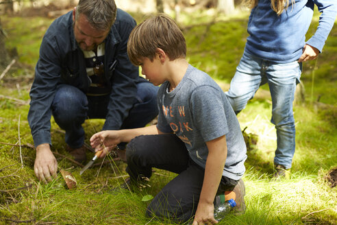 Schweden, Vater und seine beiden Kinder sammeln Pilze - TSFF000010